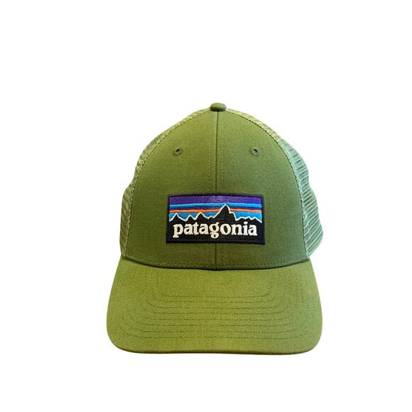 PATAGONIA P-6 Logo Trucker Hat Snapback Crag Green Mid Crown Mesh 6-Panel A33 - Picture 2 of 6